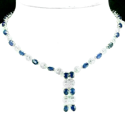 Silver Necklace Kyanite Genuine Natural Gems Solid Sterling 17 1/2 to 19 1/2 In - Picture 7 of 24