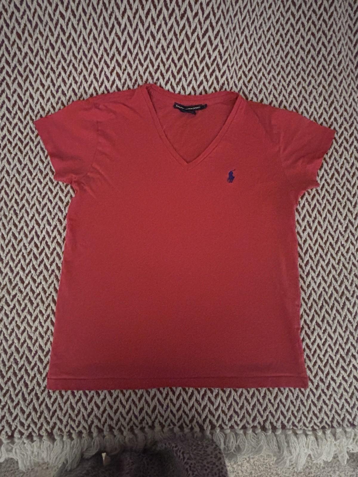 Ralph Lauren Sport V-Neck T Shirt Women’s Size Small Short Sleeve. Coral. EUC.