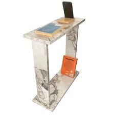 Narrow Side Table for Living Room, Small Apartment Slim End Table with White ...