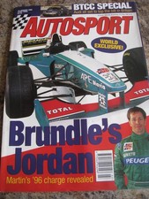 AUTOSPORT JAN 1996 BTCC SPECIAL BRUNDLE'S JORDAN RICHARD BURNS JACKIE STEWART