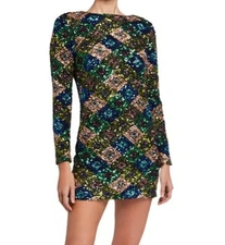 NWT DRESS THE POPULATION US S Kensie Open Draped Back Diamond Sequin  Mini Dress