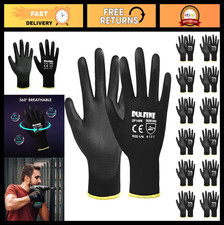 Ultra-Thin PU Coated Safety Work Gloves for Men - 12 Pairs, Black, Durable  Com