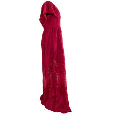 Red Floral Lace Off The Shoulder Maxi Dress Boho Romantic Evening Gown  Large | eBay