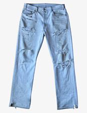 Levi's Men's 505 Regular Fit Straight Leg Light Wash Distressed Denim Jeans 36
