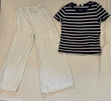 Girls Gap Outfit Navy With White Striped Shirt Size L With White Pants Size M