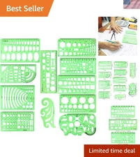 11PCS Geometric Drawings Templates, Drafting Stencils Measuring Tools, Plasti...