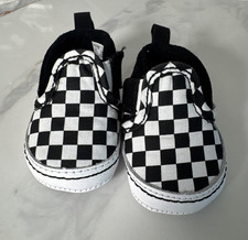 Vans-Shoes-Black White Checkerboard-Soft Soles-Size US 1 Infant-Hook and Loop