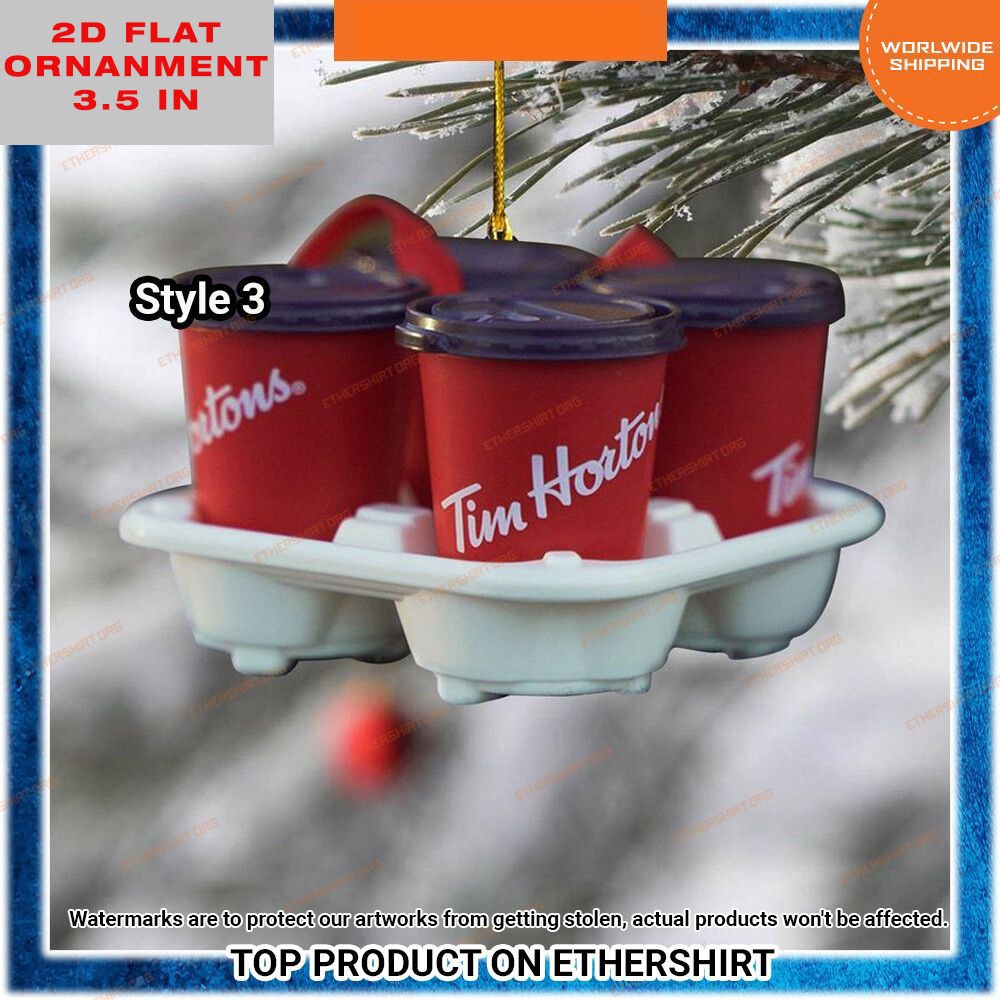 Tim Hortons Christmas Ornament 2D Flat Acrylic 2 sides 3.5 inch x 3.5