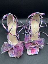 Betsey Johnson Women's May Bow Lace Up Stiletto Sandals Evening Size 6.5 Floral