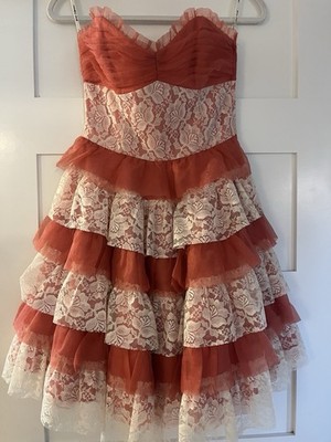 Vintage Betsey Johnson Evening Tea Party Tulle Lace Layered Dress Women Size 4