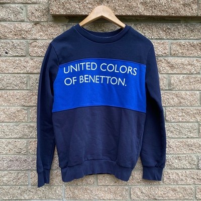 United Colors of Benetton Navy Blue Colorblock Logo Crewneck Sweatshirt Small