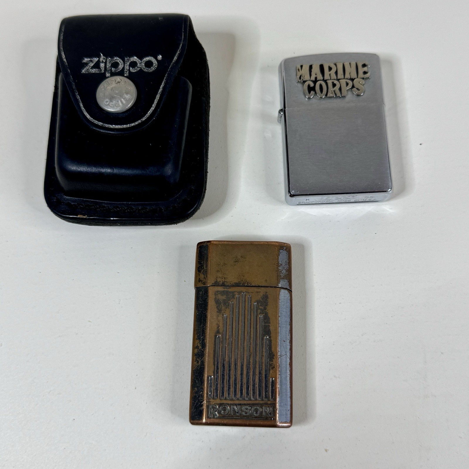 Lot Vintage Zippo Marine Corps Zippo Leather Case Usa