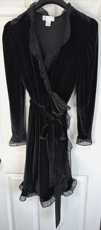 Rachel Rarcell Velvet Wrap Midi Dress Size Large Long Sleeve V Neck Ruffle Trim