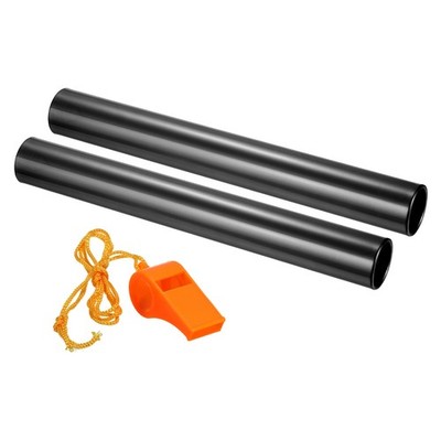 2Pcs Relay Track Baton Aluminum Tube Field Running Race Stick with Whistle Black