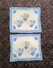 Set of 2 Quilted Pillow Shams Blue Fan Patchwork