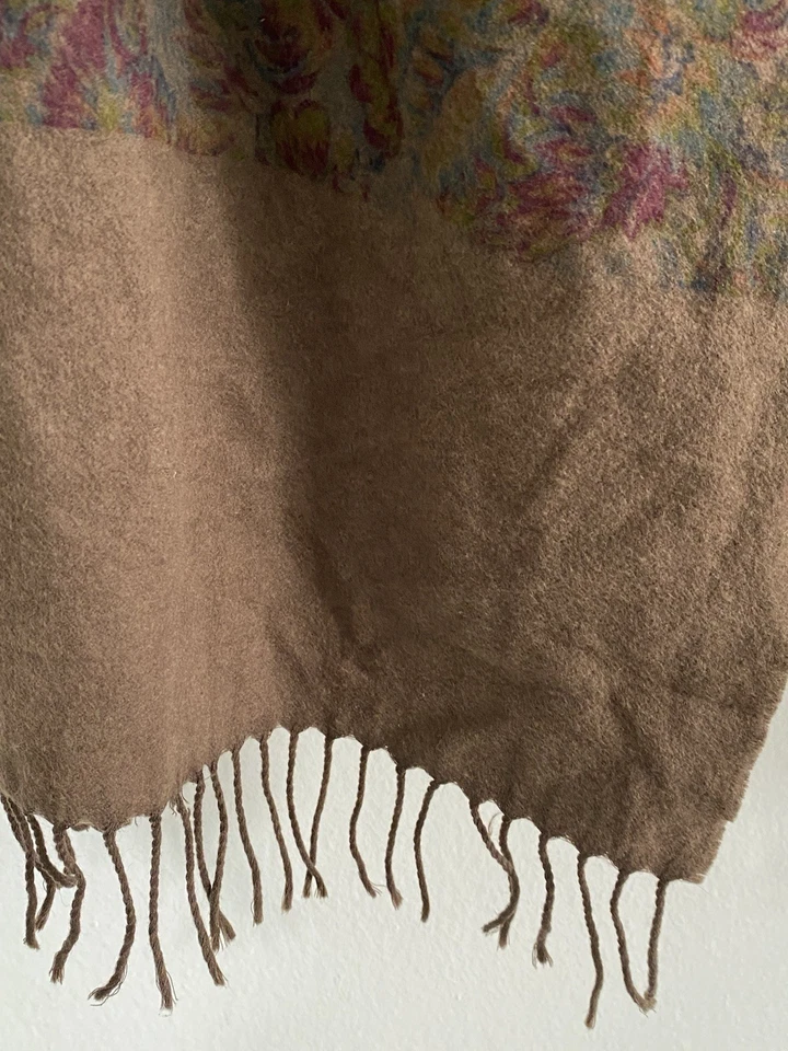 "Bufanda ERMENEGILDO ZEGNA marrón mezcla de cachemir con patrón floral 69""/14"" GC" Foto 2 de 4