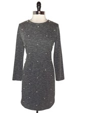 ANN TAYLOR Size 10 Sheath Dress Black Ivory Pearls Long Sleeve