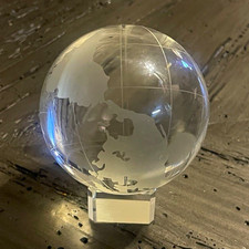 Clear Glass Tabletop World Map Globe Sphere w/ Stand Base, Small 3 in