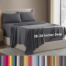 Extra Deep Pocket Queen Sheets Set 4 Piece Fits 18"-24" Mattress Breathable