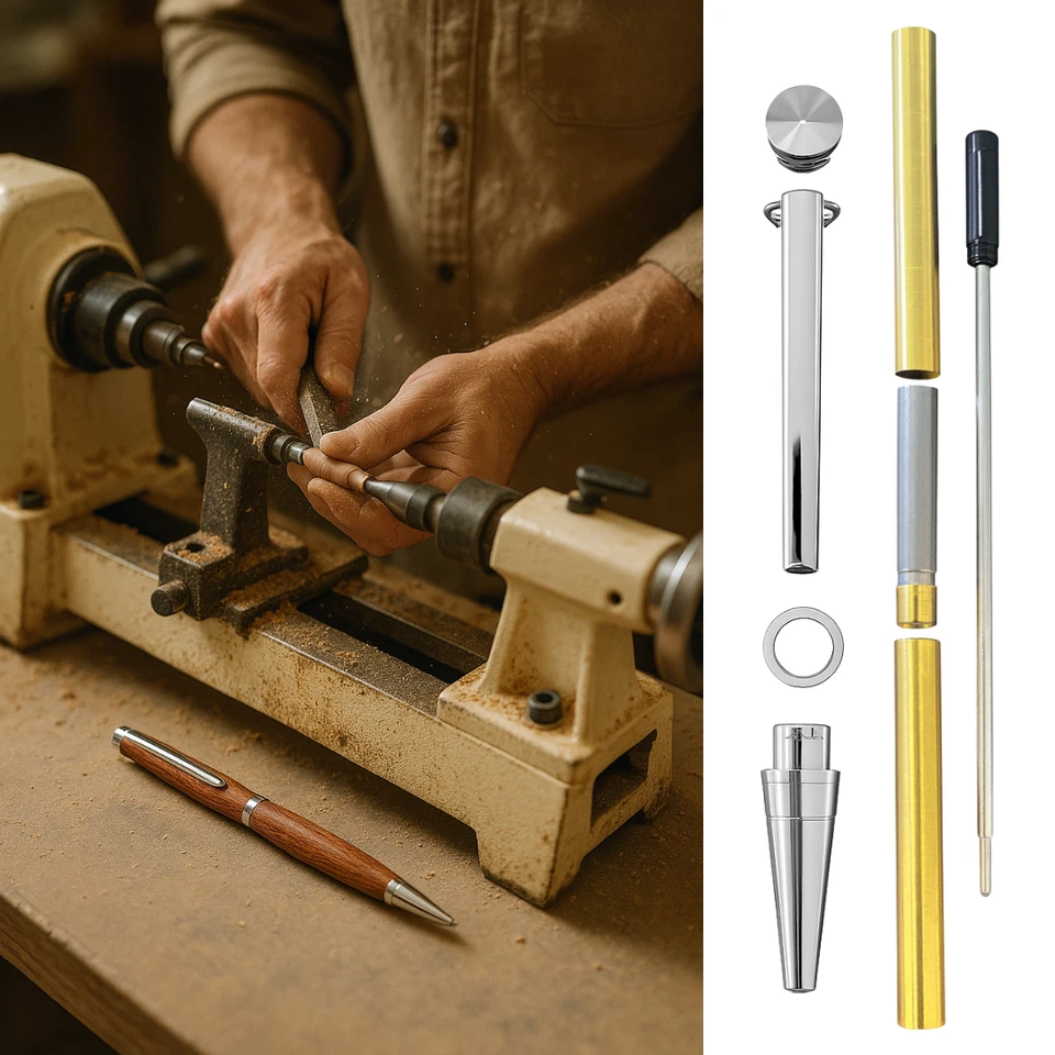 Kit de bolígrafo Slimline para torneado de madera - Paquete de 10 con múltiples acabados - Torcido de 7 mm Foto 3 de 4