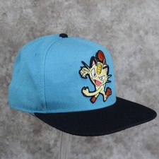 Pok mon Meowth Hat Ball Cap Mens Pokeball Design Under Bill Blue Snapback
