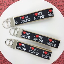 Dog Keychains Paw Print Keychain Puppy Key Ring I Love My Dogs Key Fob Wristlet