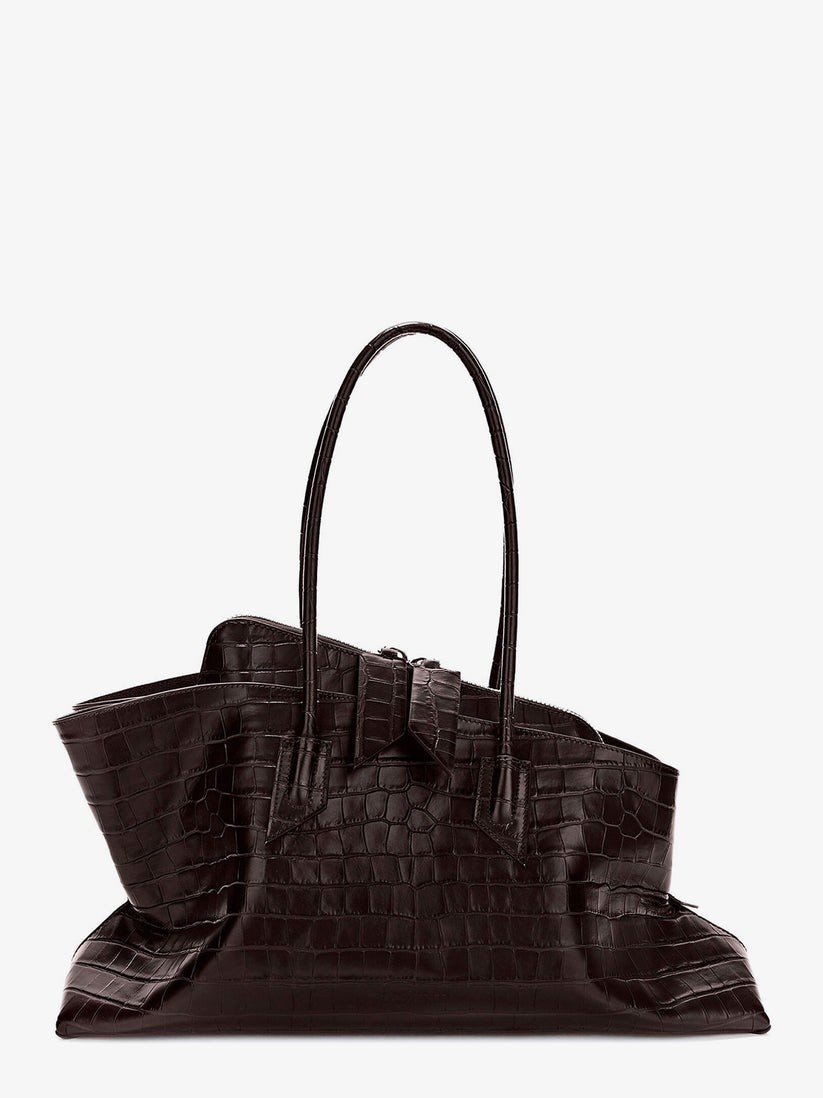 THE ATTICO La Passeggiata Medium Brown Embossed Leather Top Handle Bag New