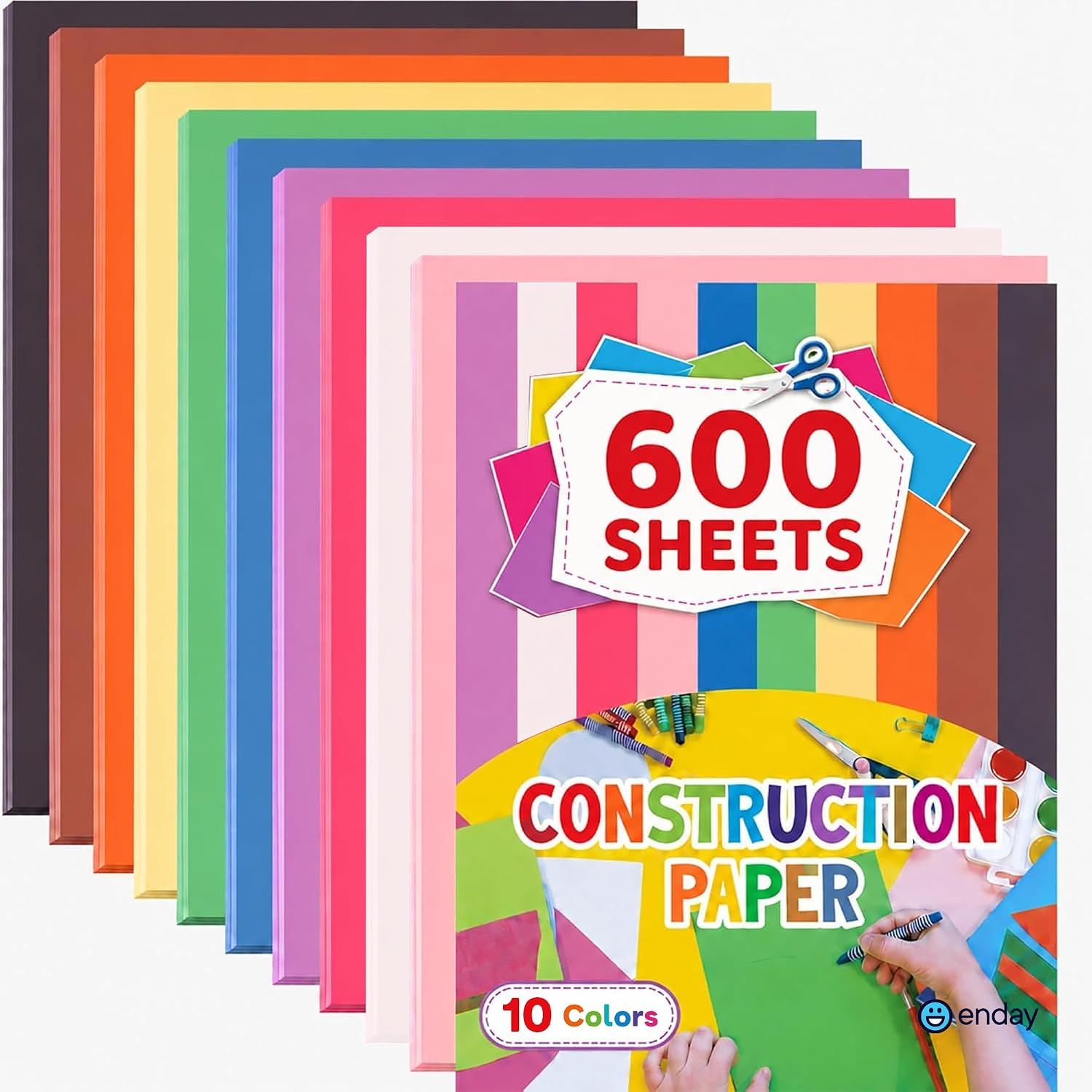 Construction Paper Assorted Colors (600 Sheets) 10 Bright Colors, 9”x12 ...