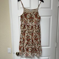 American Eagle Dress Womens Sz M Cream Floral Fall Embroidered Strappy Mini Sun