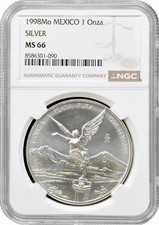 Mexico 1 onza 1998 Mo, NGC MS66, "Silver Bullion Coinage "Libertad"