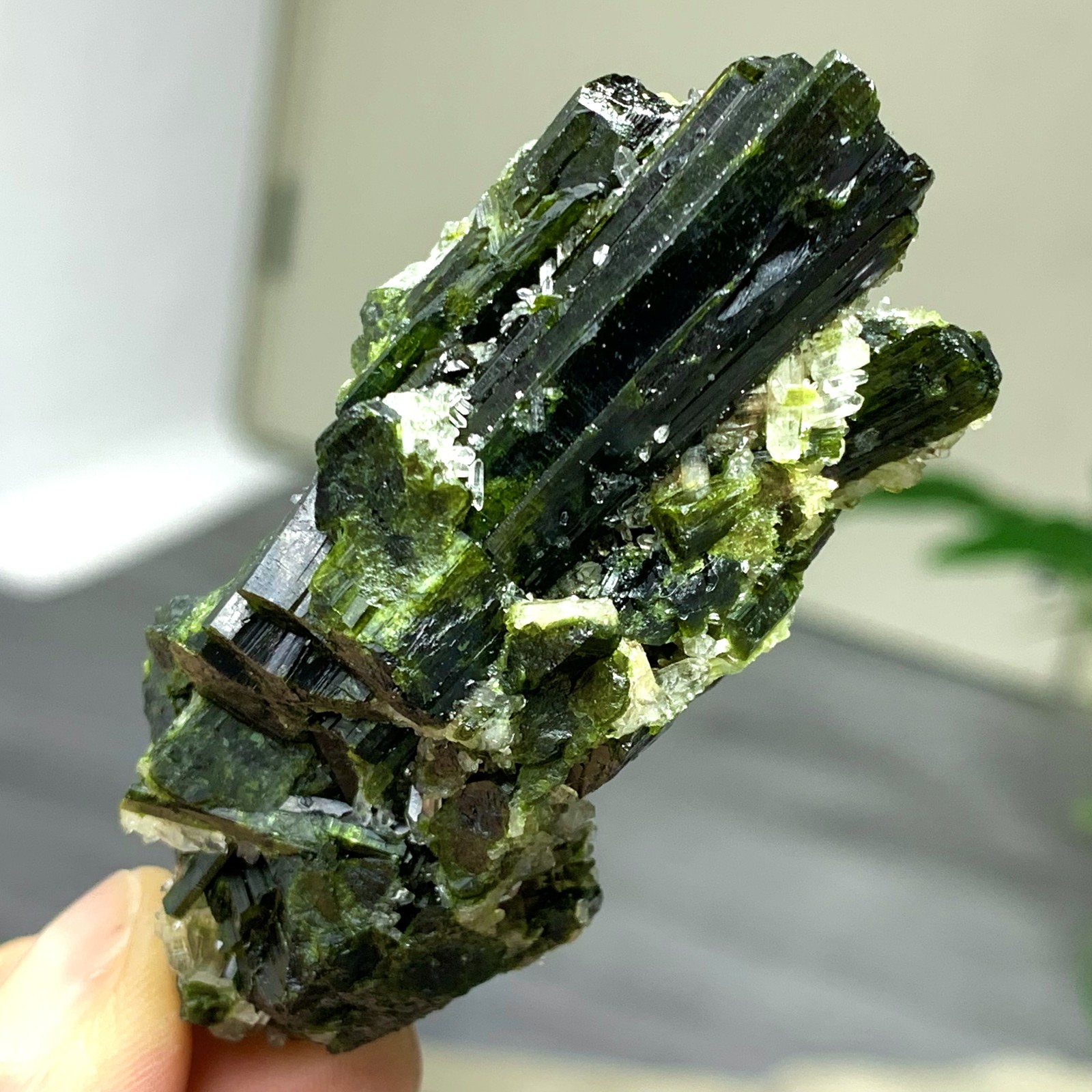 73G Rare!! Natural green tourmaline quartz crystal cluster mineral specimeno