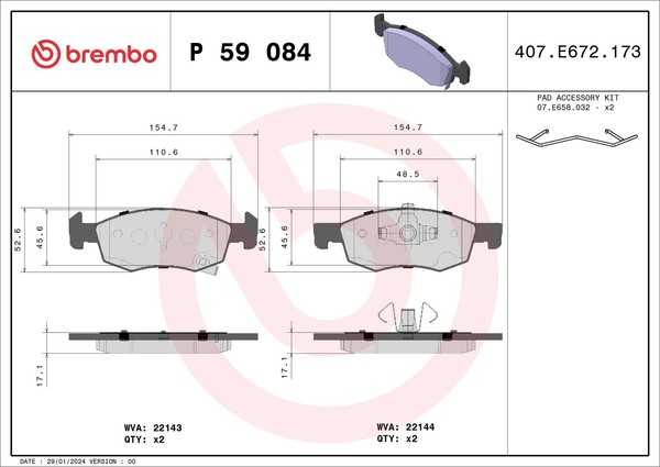 Vorderachse Brembo P 59 084 Bremsbelagsatz, Scheibenbremse FüR Opel,Vauxhall-image