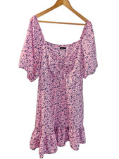 Boohoo Ditsy Floral Pink & Multi Tiered Mini Dress-Plus Size - 22-Spring ,Summer