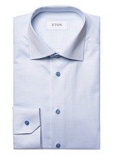 Eton Mens Contemporary Fit Micro Check Twill Dress Shirt 16 Light Blue NWT 280
