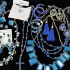 Vtg/now Blue Costume Jewelry Lot Of 22: Necklaces Earrings Ring — photo 7