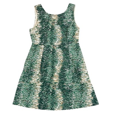 Zara Basic Green Abstract Cotton A-Line Dress Sleeveless - M