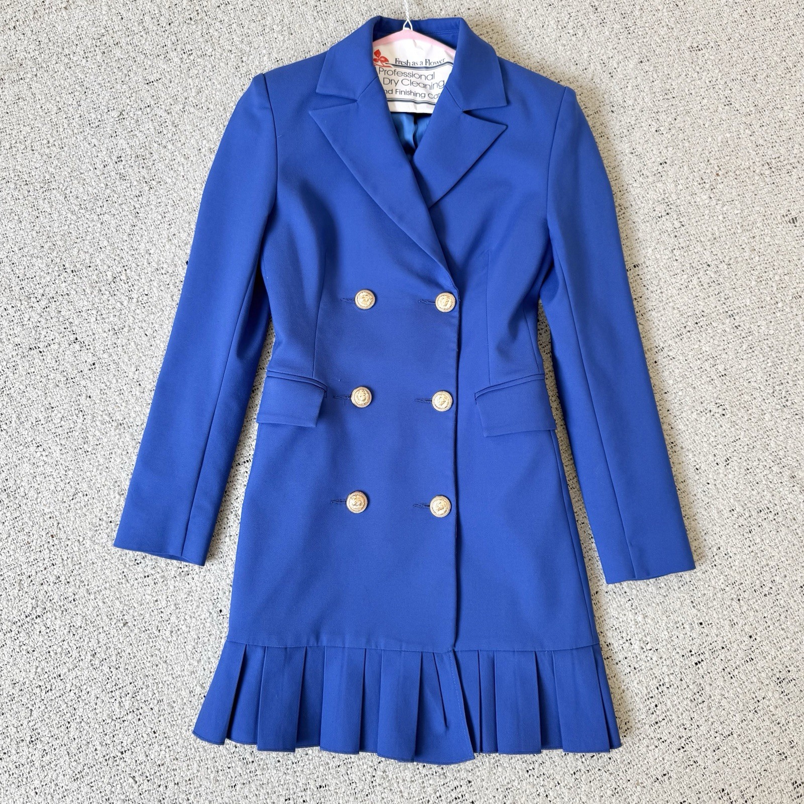 Balmain Blue Blazer Dress Size 40 S Gold Buttons Double Breasted