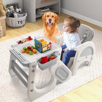 Convertible Baby High Chair Baby Feeding Chair with Side Storage Baskets-Grey