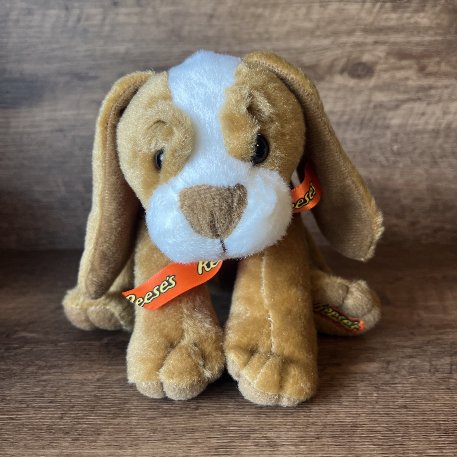 Galerie Plush Brown White Puppy Dog Long Ears Reese’s Ribbon Bow at Neck