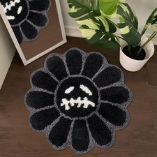 Shovagy Trippy Happy Face Rug Cool Rugs Tufted 2'8" x Flower , Black