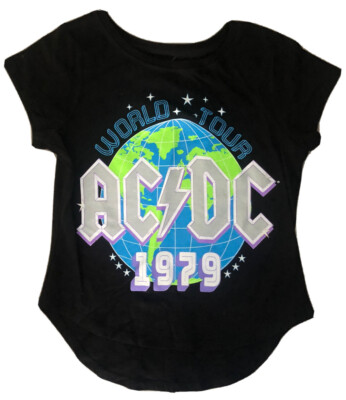 AC DC Girls M 7 8 L 10 12 Short Sleeve Tee SHIRT Top T-Shirt 1979 World Tour