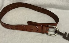 NWT FOSSIL Womens Brown Perforated Stitch Studded Leather Belt Medium