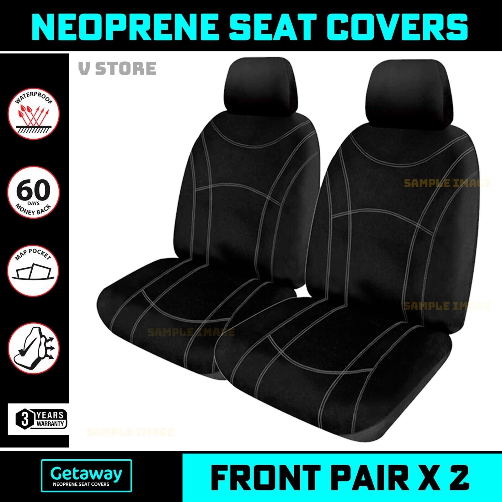 Getaway FRONT Neoprene Seat Covers for Isuzu DMAX TF All DUAL CAB 10/