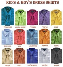 Boy's Kid's Shiny Satin Dress Shirt With Tie and Handkerchief Set Style KG-05