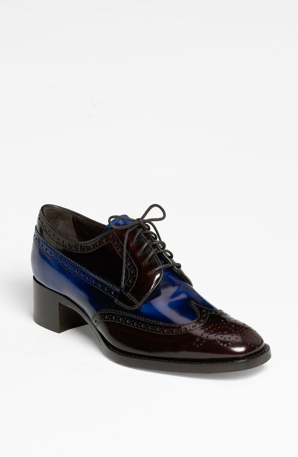 PRADA ネイビー レザー オックスフォードシューズ PRADA CLASSIC ICONIC BLUE BROWN DEGRADE OMBRE WINGTIP OXFORDS EU