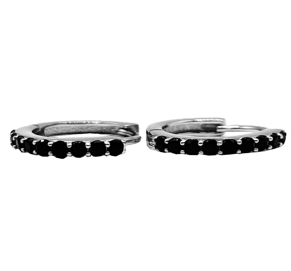 Coppia di Orecchini a Cerchio Nero in argento 925 rodiato - Hoops Collection - Immagine 4 di 4