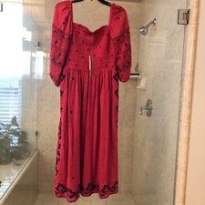 NWT Anthropologie Off Shoulder Embroidered Midi Dress XS Retail $178 Pink Combo