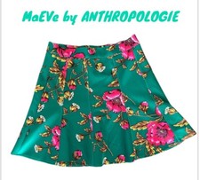 MAEVE Anthropologie Green Pink Gold Floral Flared Skater Skirt 4 - RETAIL 135