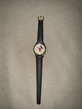 Vintage Swiss Made Disney Productions Mickey Mouse Watch and Black Leather Band