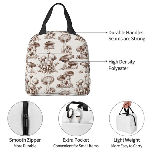 Vintage Mushroom Insulated Lunch Bag For Women Men Reusable Lunch Box Contain... - Picture 6 of 9